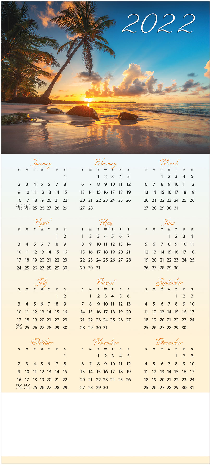 Tropical Sunset Calendar Card | 2022 Calendars | Posty Cards